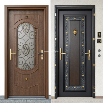 Входная металлическая дверь для дома коричневая